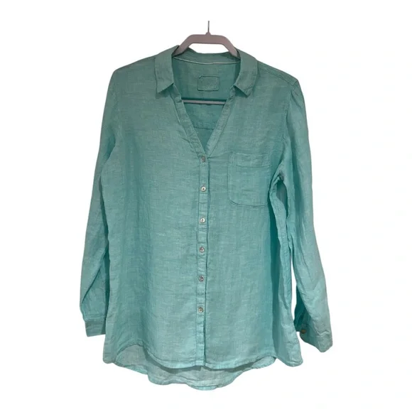 Sigrid Olsen Aqua Button-Down Shirt 100% linen - Picture 1 of 4
